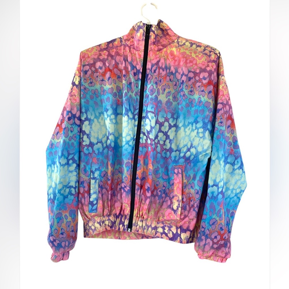 Pink and Blue Bomber Jacket with Retro Vibes